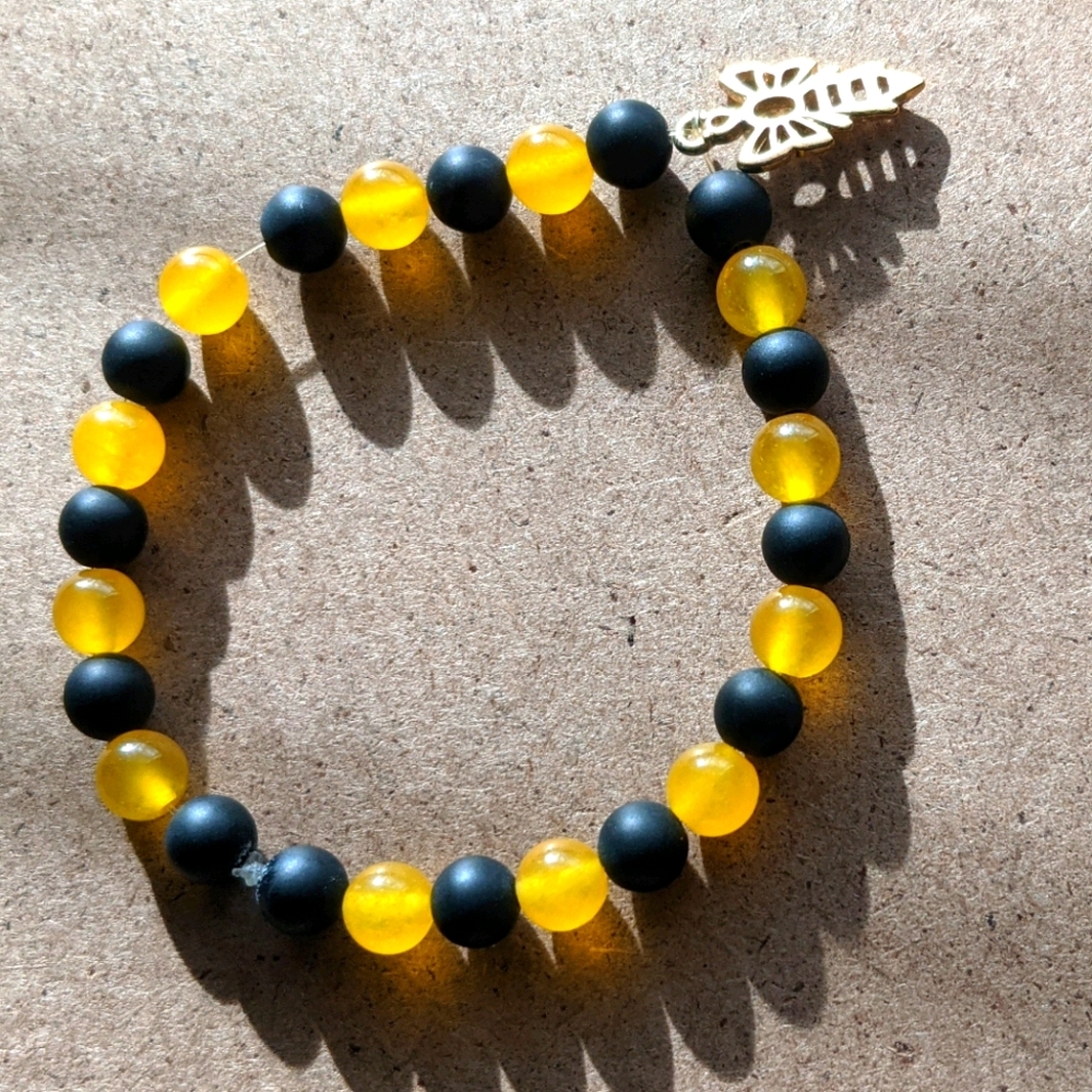 yellow agate and jet bee bracelet